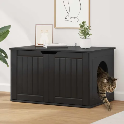 vidaXL Casa pentru pisici Negru 85 x 55 x 50,5 cm Lemn prelucrat