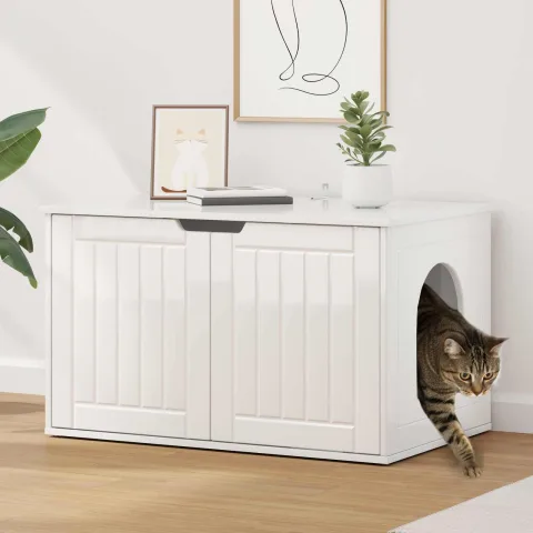 vidaXL Casa pentru pisici Alb Lucios 85 x 55 x 50,5 cm Lemn prelucrat