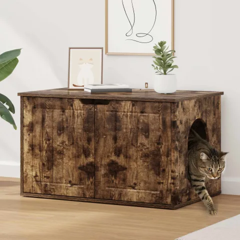 vidaXL Casa pentru pisici Stejar fumuriu 85 x 55 x 50,5 cm