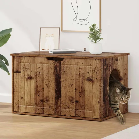 vidaXL Casa pentru pisici Lemn vechi 85 x 55 x 50,5 cm Lemn prelucrat