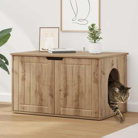 vidaXL Casa pentru pisici Stejar artizanal 85 x 55 x 50,5 cm