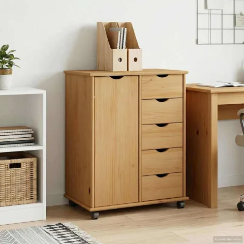 vidaXL Cabinet mobil 63,5 x 39 x 79 cm Lemn de pin masiv Maro miere