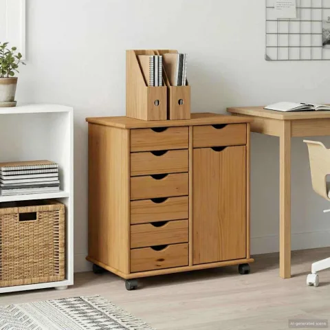 vidaXL Cabinet mobil 63,5 x 39 x 65,5 cm Lemn de pin masiv Maro miere