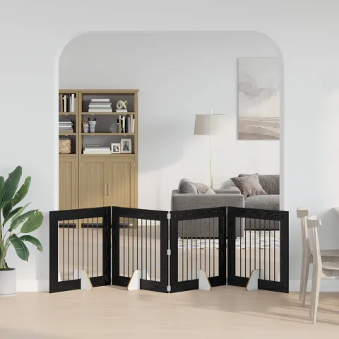 vidaXL Poartă pentru câini pliabilă cu suporturi 4 buc. Stejar Negru
