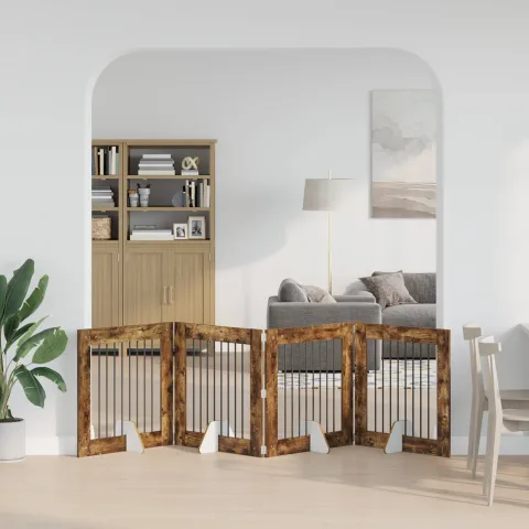 vidaXL Poartă pentru câini pliabilă cu suporturi 4 buc. Stejar fumuriu