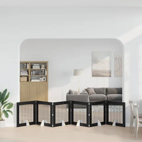 vidaXL Poartă pentru câini pliabilă cu suporturi 6 buc. Stejar Negru