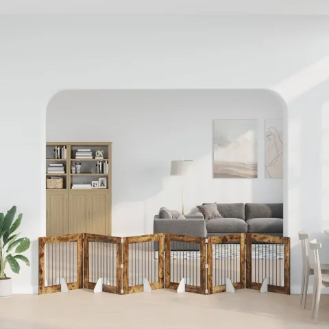 vidaXL Poartă pentru câini pliabilă cu suporturi 6 buc. Stejar fumuriu