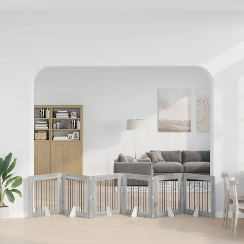 vidaXL Poartă pentru câini pliabilă cu suporturi 6 buc. Sonoma gri