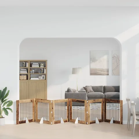 vidaXL Poartă pentru câini pliabilă cu suporturi 6 buc. Lemn vechi