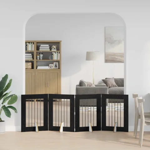 vidaXL Poartă pentru câini pliabilă cu suporturi 4 buc. Stejar Negru