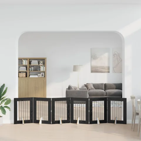 vidaXL Poartă pentru câini pliabilă cu suporturi 6 buc. Stejar Negru