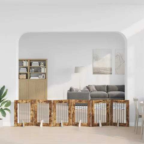 vidaXL Poartă pentru câini pliabilă cu suporturi 6 buc. Stejar fumuriu