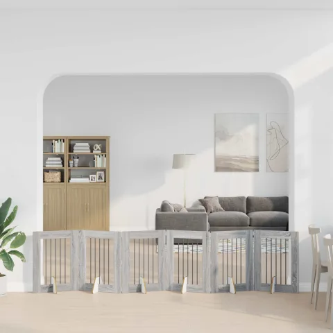 vidaXL Poartă pentru câini pliabilă cu suporturi 6 buc. Sonoma gri