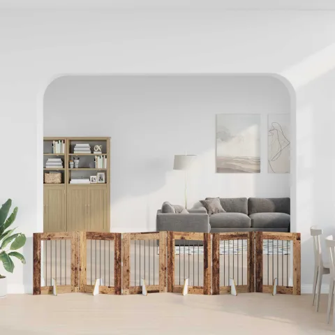 vidaXL Poartă pentru câini pliabilă cu suporturi 6 buc. Lemn vechi