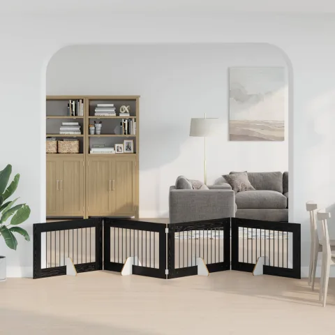 vidaXL Poartă pentru câini pliabilă cu suporturi 4 buc. Stejar Negru
