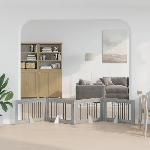 vidaXL Poartă pentru câini pliabilă cu suporturi 4 buc. Sonoma gri