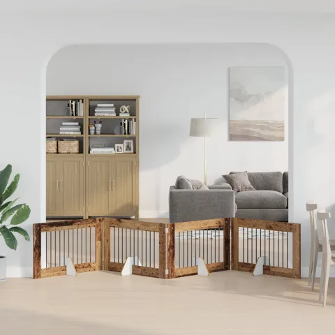 vidaXL Poartă pentru câini pliabilă cu suporturi 4 buc. Lemn vechi