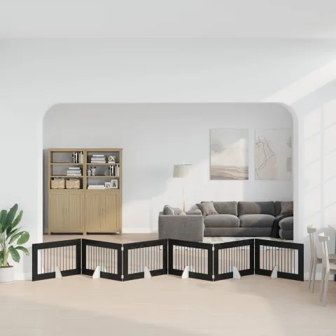 vidaXL Poartă pentru câini pliabilă cu suporturi 6 buc. Stejar Negru