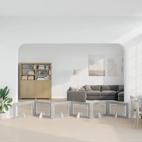 vidaXL Poartă pentru câini pliabilă cu suporturi 6 buc. Sonoma gri