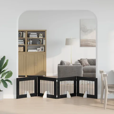 vidaXL Poartă pentru câini pliabilă cu suporturi 4 buc. Stejar Negru