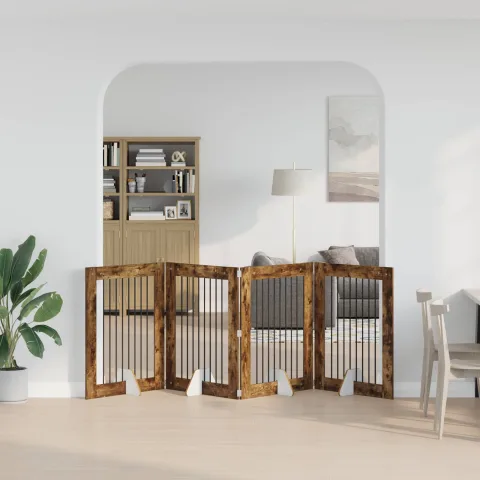 vidaXL Poartă pentru câini pliabilă cu suporturi 4 buc. Stejar fumuriu