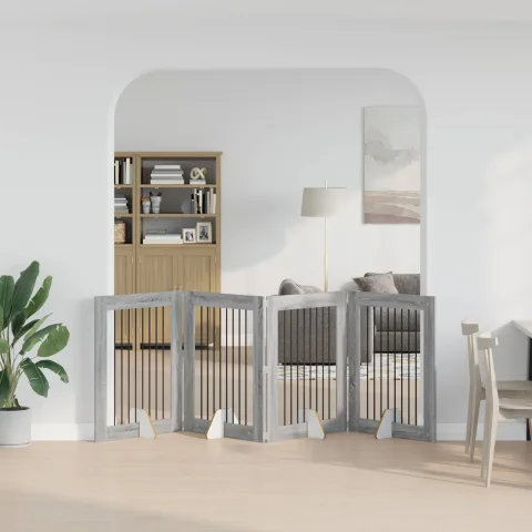 vidaXL Poartă pentru câini pliabilă cu suporturi 4 buc. Sonoma gri