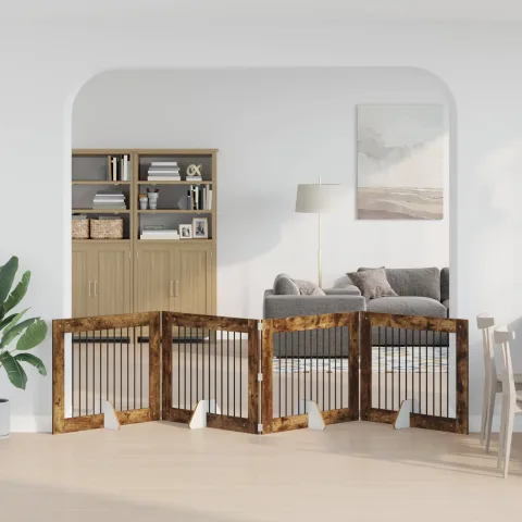 vidaXL Poartă pentru câini pliabilă cu suporturi 4 buc. Stejar fumuriu