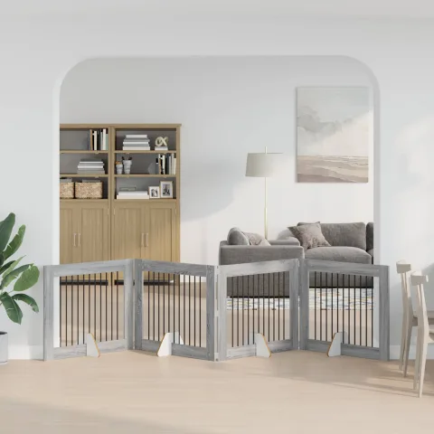 vidaXL Poartă pentru câini pliabilă cu suporturi 4 buc. Sonoma gri