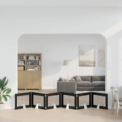 vidaXL Poartă pentru câini pliabilă cu suporturi 6 buc. Stejar Negru