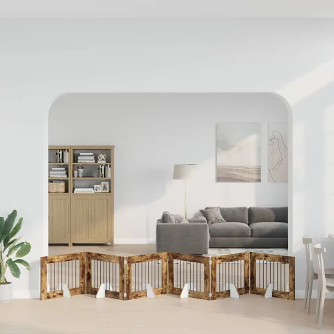 vidaXL Poartă pentru câini pliabilă cu suporturi 6 buc. Stejar fumuriu