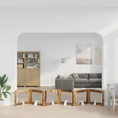 vidaXL Poartă pentru câini pliabilă cu suporturi 6 buc. Lemn vechi