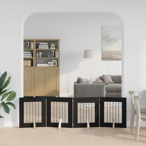 vidaXL Poartă pentru câini pliabilă cu suporturi 4 buc. Stejar Negru