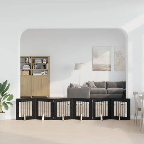 vidaXL Poartă pentru câini pliabilă cu suporturi 6 buc. Stejar Negru