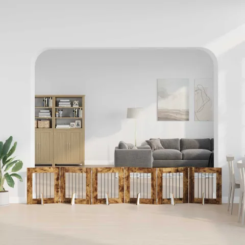 vidaXL Poartă pentru câini pliabilă cu suporturi 6 buc. Stejar fumuriu