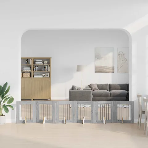 vidaXL Poartă pentru câini pliabilă cu suporturi 6 buc. Sonoma gri