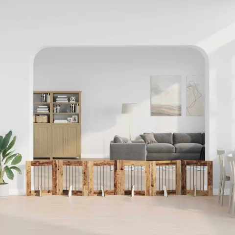 vidaXL Poartă pentru câini pliabilă cu suporturi 6 buc. Lemn vechi