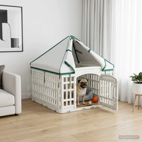 vidaXL Paravan pentru câini cu 4 panouri și acoperiș 60 x 60 x 82 cm