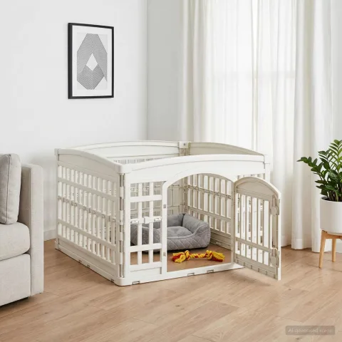 vidaXL Spațiu de joacă pentru câini cu 4 panouri 88 x 88 x 56 cm Alb