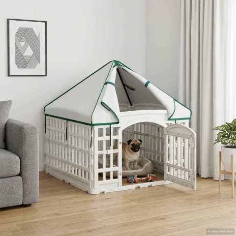 vidaXL Paravan pentru câini cu 4 panouri și acoperiș 88 x 88 x 112 cm