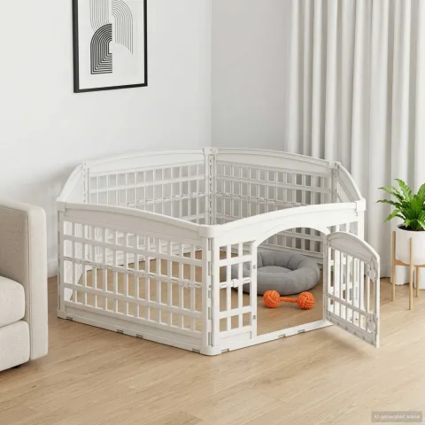 vidaXL Cerc pentru câini cu 6 panouri 177,5 x 154,5 x 58 cm Plastic