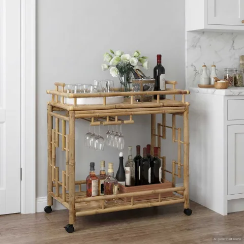 vidaXL Carucior de vin cu roți natural 85 x 50 x 93 cm Bambus
