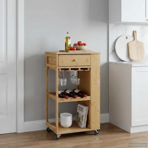 vidaXL Cărucior de bucătărie cu roți natural 47,5 x 36 x 83 cm Bambus
