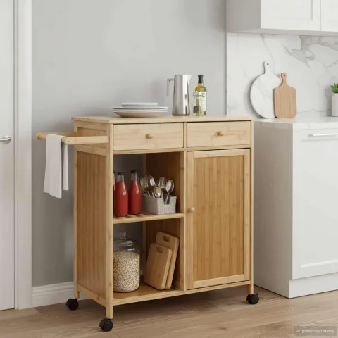vidaXL Cărucior de bucătărie cu roți natural 90,5 x 36 x 86,5 cm