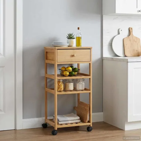 vidaXL Cărucior de bucătărie cu roți natural 37 x 36 x 80 cm Bambus
