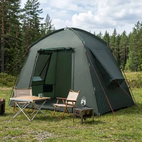 vidaXL Tent Cabină cu acoperiș Verde Army 210 x 210 x 138 cm Poliester