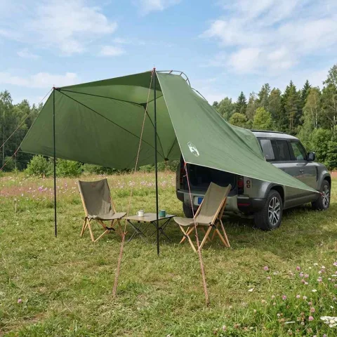vidaXL Cort pentru mașină 350 x 250 cm Verde Poliester și oțel
