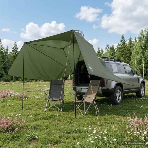 vidaXL Cort pentru mașină 350 x 250 cm Verde Army Poliester și oțel