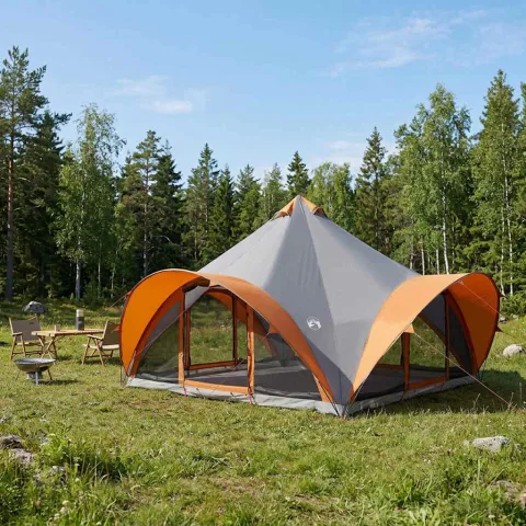vidaXL Cort Tipi cu acoperiș Gri și Portocalie Pentru 18 Persoane