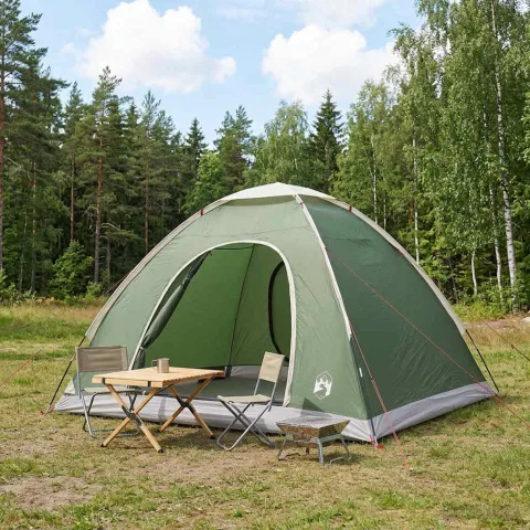 vidaXL Cort de Camping 4 persoană Verde Poliester 185T cu finisaj PU