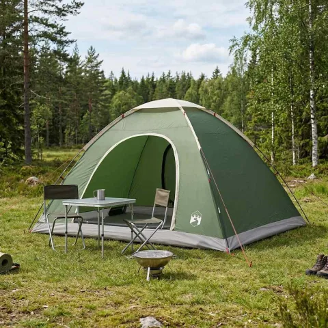 vidaXL Cort de Camping 6 persoană Verde Poliester 185T cu finisaj PU